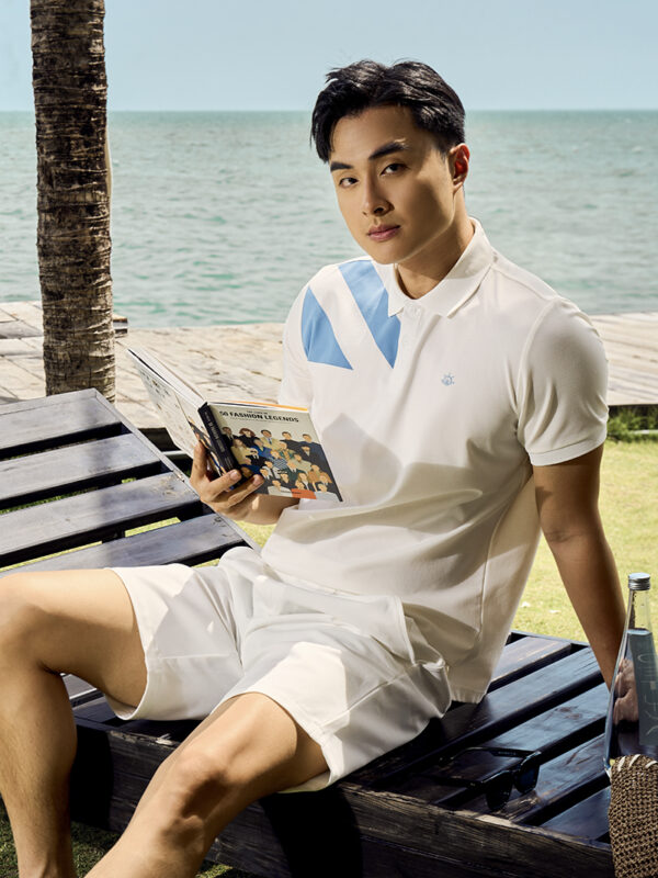 Áo Polo Rayon In Logo Bánh Lái Form Regular PO165 Màu Trắng